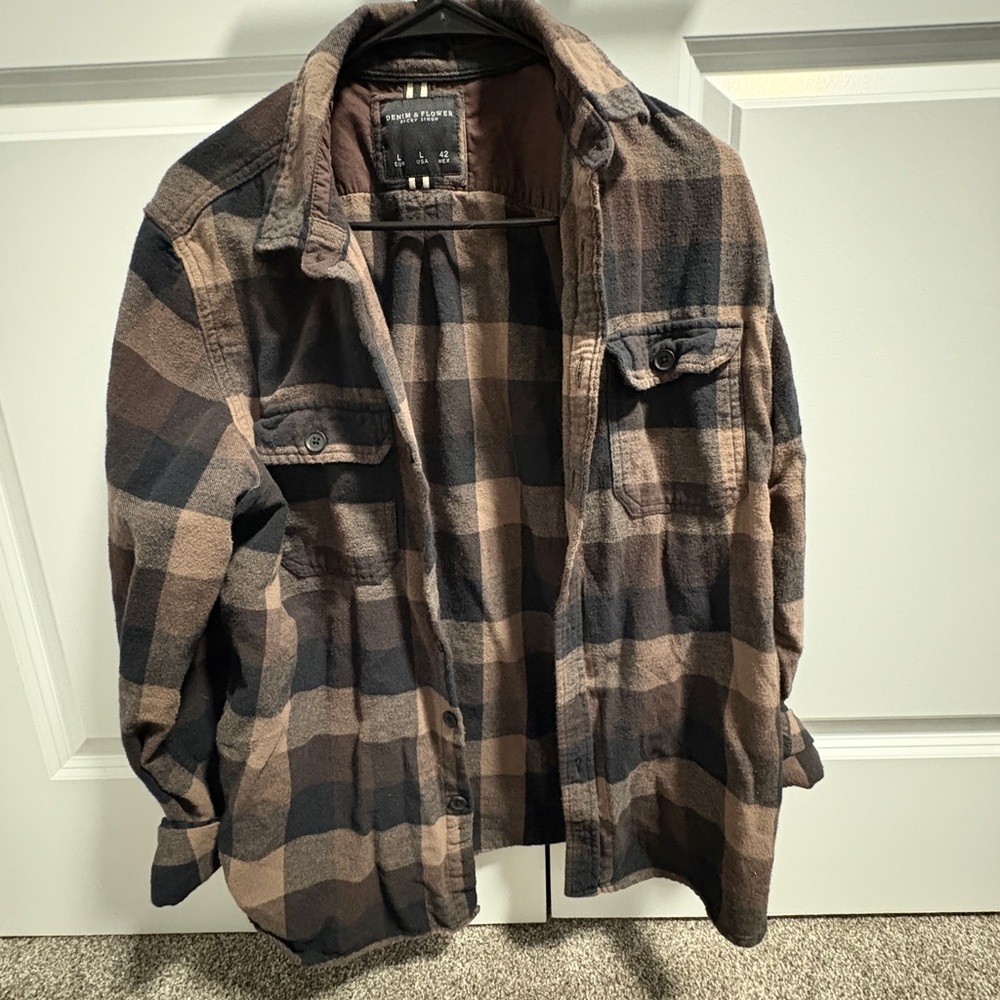 Denim & Flower Men's Checkered Jacket - Brown and Black